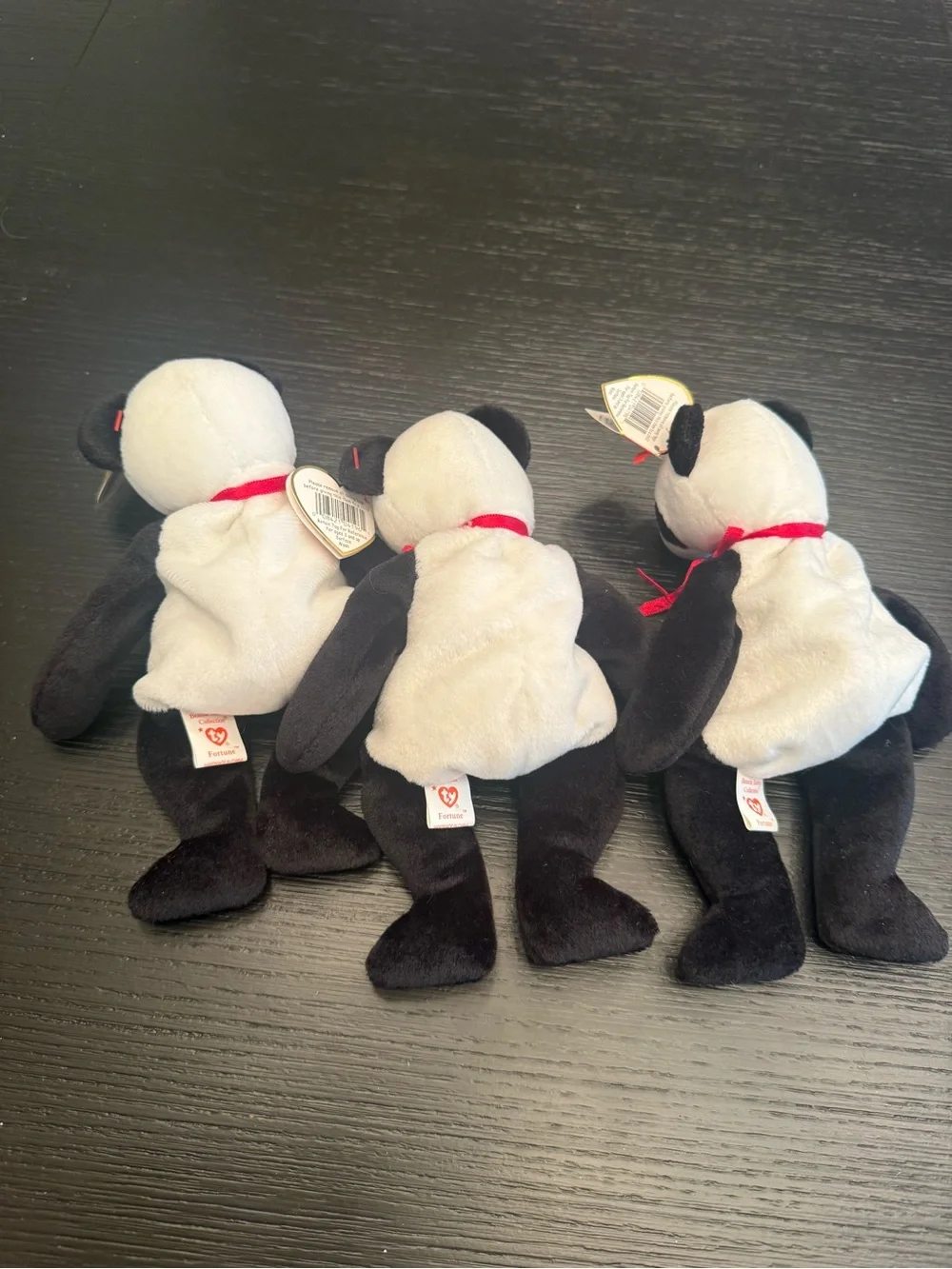 NWT Vintage Ty Beanie Babies Bundle of (3) Fortune Panda Bears Stuffed Animals